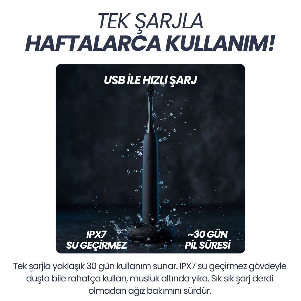 IPX7 su geçirmez, uzun pil